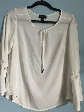 Women's Ivory Tie-Neck Long Sleeve Blouse